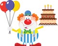 Happy Clown Cartoon Character With Balloons And Birthday Cake Royalty Free Stock Photo