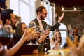 Happy co-workers celebrating while company party and corporate event Royalty Free Stock Photo