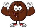 Happy Coffee Bean Cartoon Mascot Character Flexing