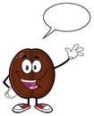 Happy Coffee Bean Cartoon Mascot Character Waving With Speech Bubble