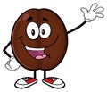 Happy Coffee Bean Cartoon Mascot Character Waving