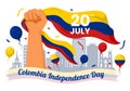 Happy Colombia Independence Day Vector Illustration on 20 July with Waving Flag and Ribbon in National Holiday Celebration Royalty Free Stock Photo