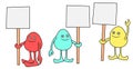 Happy Colorful Blob Ball Characters Protesting Vector Illustration