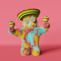 Happy colorful furry Yeti Mexican sombrero hat traditional maracas dancing 3d rendering cartoon spanish latino character