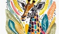 Happy colorful giraffe. Drawning art card