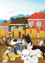 Dogs city life - illustration for the children Royalty Free Stock Photo