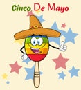 Happy Colorful Mexican Maracas Cartoon Mascot Character With Sombrero Hat Giving A Thumbs Up. Royalty Free Stock Photo