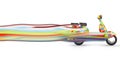 Happy colorful scooter with super long trails Royalty Free Stock Photo