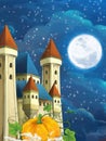 Happy and colorful traditional scene with big pumpkin near the castle Royalty Free Stock Photo