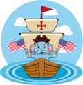 Happy Columbus Day America With Cute Elephant And Ship In Sea Royalty Free Stock Photo