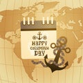 Happy Columbus Day America Discover Holiday Poster Greeting Card Retro World Map