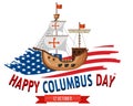 Happy Columbus day banner with flagship