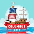 Happy Columbus day banner with flagship