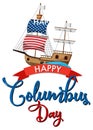 Happy Columbus day banner with flagship