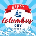 Happy Columbus day banner with flagship