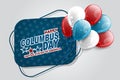 Happy Columbus Day banner tag with a bunch of balloons. Website deocation or advertisement promotion element. USA national holiday Royalty Free Stock Photo
