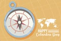 Happy columbus day celebration with compass guide and continents
