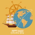 Happy columbus day celebration with sailboat and compass