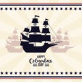 Happy columbus day celebration with sailboats shadows