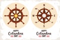 Happy columbus day celebration with ship rudder and compass guide