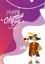 Happy Columbus Day with Columb looking at spyglass abstract gradient card