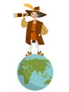 Happy Columbus Day with Columb looking at spyglass Royalty Free Stock Photo