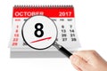 Happy Columbus Day Concept. 8 October 2017 Calendar with Magnifi Royalty Free Stock Photo