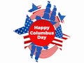 Happy Columbus Day. Discoverer of America. Sailing ship and the national flag of the united states. Design greeting card. Vector Royalty Free Stock Photo