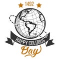 Happy Columbus Day logo signs with globe