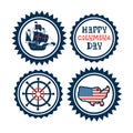 Happy Columbus Day National Usa Holiday Greeting Card Icon Set Isolated Royalty Free Stock Photo