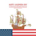 Happy Columbus Day National Usa Holiday Greeting Card With Ship Royalty Free Stock Photo
