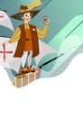 Happy Columbus Day poster with great spanish sailor greeting card with abstract background