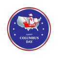 Happy Columbus day round circle color badge, emblem, sign with ship Santa Maria