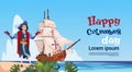 Happy Columbus Day Ship In Ocean On Holiday Poster Greeting Card