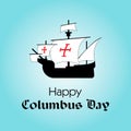 Happy Columbus Day. The trend calligraphy. Vector illustration on blue background. Great holiday gift card