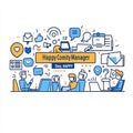 Happy Comity Manager Day Illustration with Teamwork and Communication Elements Royalty Free Stock Photo