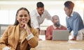 Happy, confidence and portrait of a businesswoman in a meeting in the conference room of the office. Leadership, smile Royalty Free Stock Photo