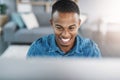 Happy, confident and black man by computer in office, workspace and desk professional in creative career. Smile Royalty Free Stock Photo