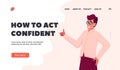 Happy Confident Man Show Thumb Up Landing Page Template. Successful Male Character Show Approval Gesture