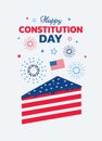 Happy Constitution Day greeting card design with piece of cake, US flag and fireworks. 17th of september national holiday