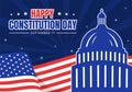 Happy Constitution Day United States Vector Illustration on 17th September with American Waving Flag Background and Capitol