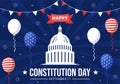 Happy Constitution Day United States Vector Illustration on 17th September with American Waving Flag Background and Capitol