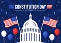 Happy Constitution Day United States Vector Illustration on 17th September with American Waving Flag Background and Capitol