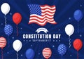 Happy Constitution Day United States Vector Illustration on 17th September with American Waving Flag Background and Capitol