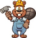 Happy construction beaver holding a hammer