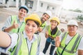 Happy construction team taking selfie Royalty Free Stock Photo