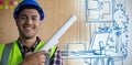 Composite image of happy construction worker Royalty Free Stock Photo