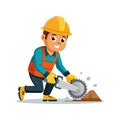 Happy construction worker sawing with circular saw illustration design Royalty Free Stock Photo