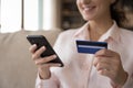 Happy consumer woman shopping online with credit card Royalty Free Stock Photo