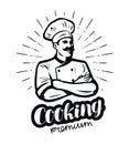 Happy cook in chefs hat. Cooking, cuisine concept. Sketch vector illustration